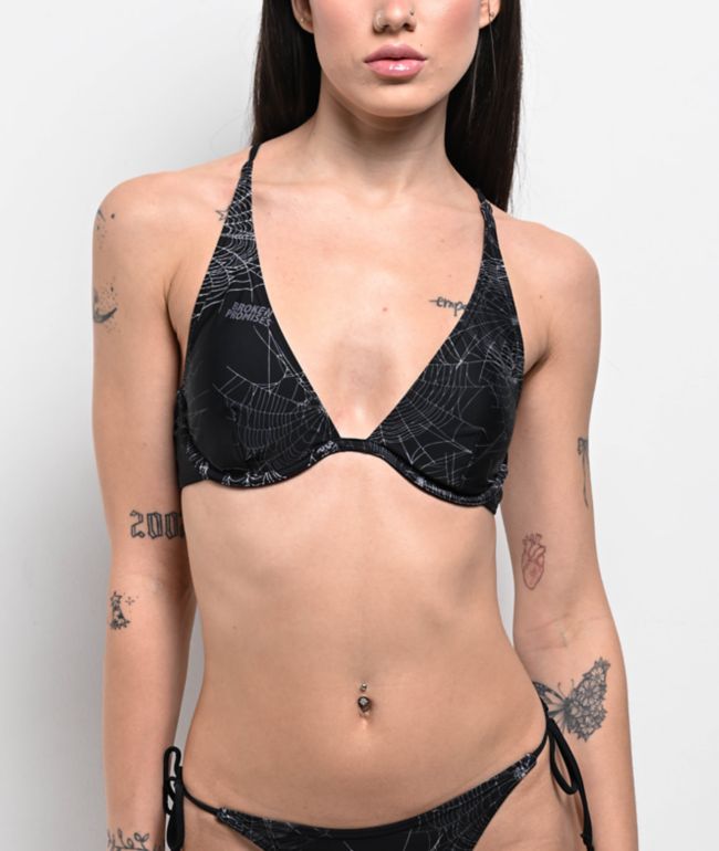 Broken Promises Chrome Web Black Underwire Bikini Top | Zumiez