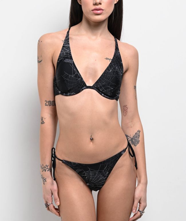 Broken Promises Chrome Web Black High Leg Bikini Bottom - Broken Promises