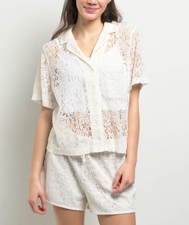 Freeworld Libby Lace Ivory Button Up Shirt - Freeworld