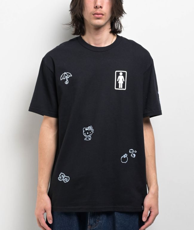 Girl x Hello Kitty 50th Anniversary All Over Black T-Shirt