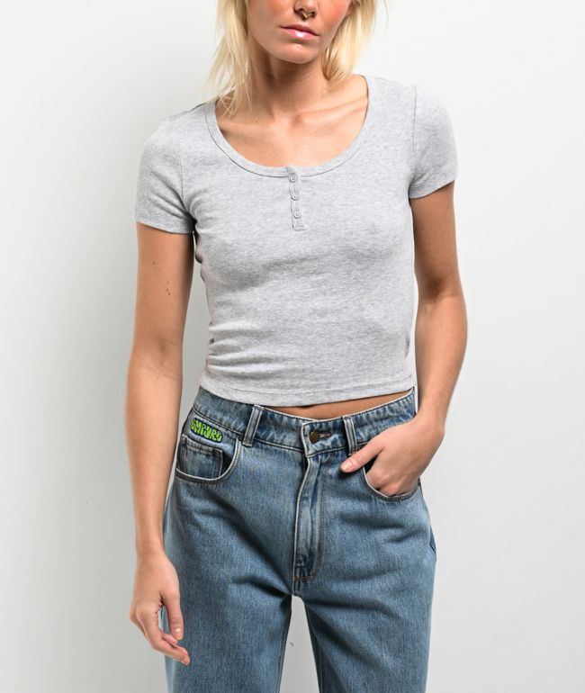 Freeworld Hannie Heather Grey Henley T-Shirt - Freeworld