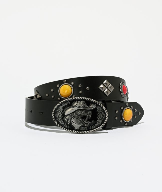 Broken Promises Rattlesnake Western Studded Black Belt - Broken Promises