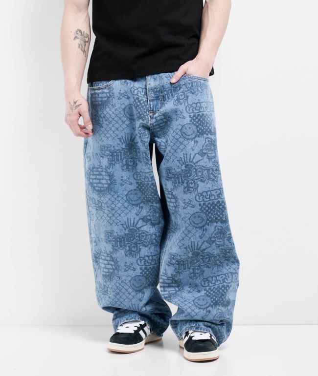 Empyre Graf Blue Ultra Wide Skate Jeans