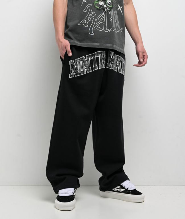 Ninth Hall Rhinestone Black Oversized Sweatpants - Ninth Hall