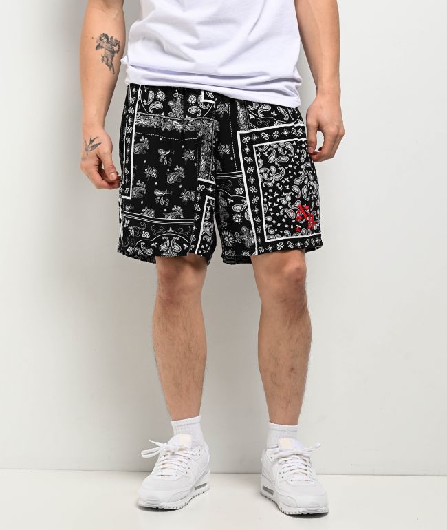 Ninth Hall Paisley Black Rayon Shorts - Ninth Hall