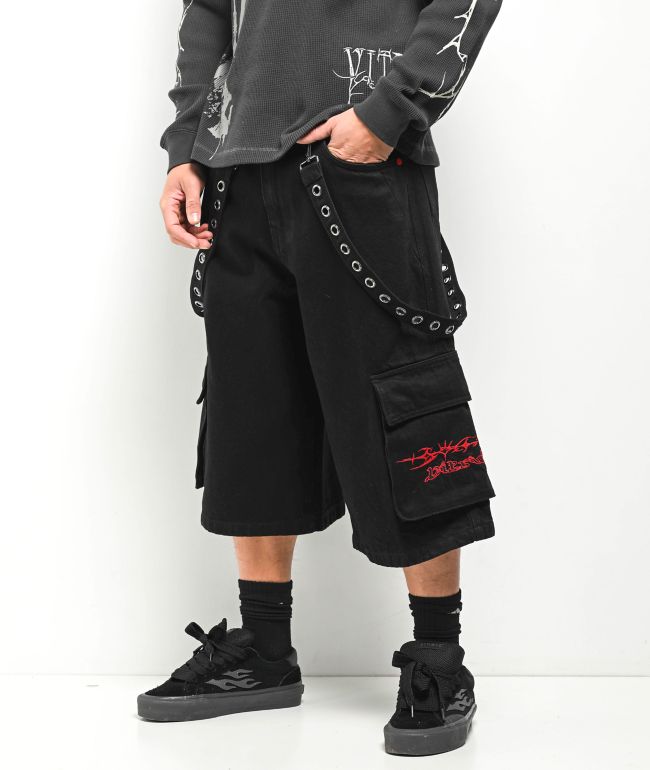 Vitriol Drained Ultra Wide Strap Cargo Black Shorts - Vitriol