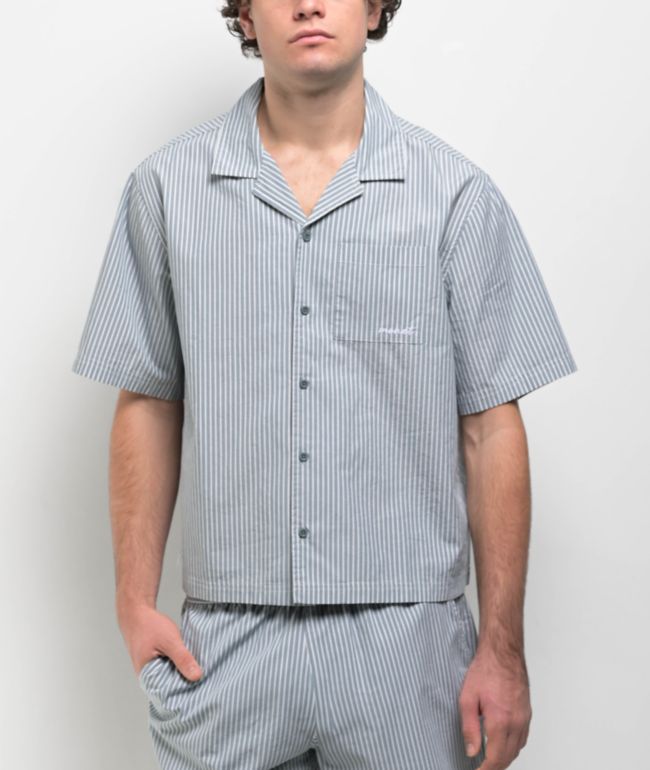 Monet Skateboards Stripe Blue Short Sleeve Button Up Crop Shirt - Monet Skateboards