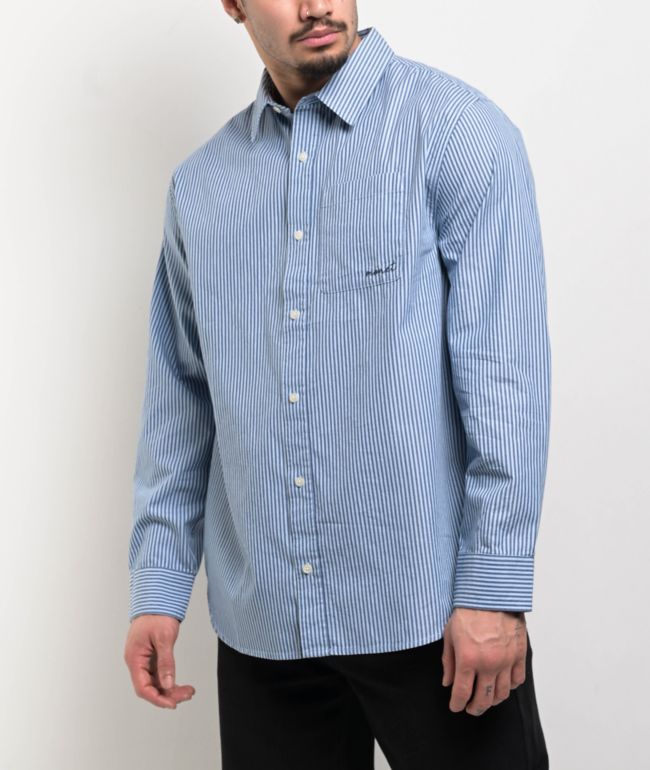 Monet Skateboards Grip Stripe Blue Long Sleeve Button Up Shirt - Monet Skateboards