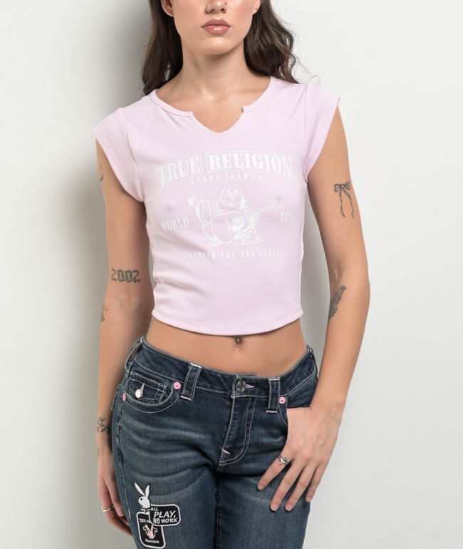 True Religion Crystal Wing Notch Rib Red Crop T-Shirt | Zumiez