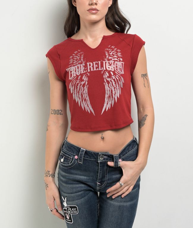 ★KIRSH★ Kirsh X True Religion Crop Slim Tee Red Designer fashion, Seoul-fully created | W Concept