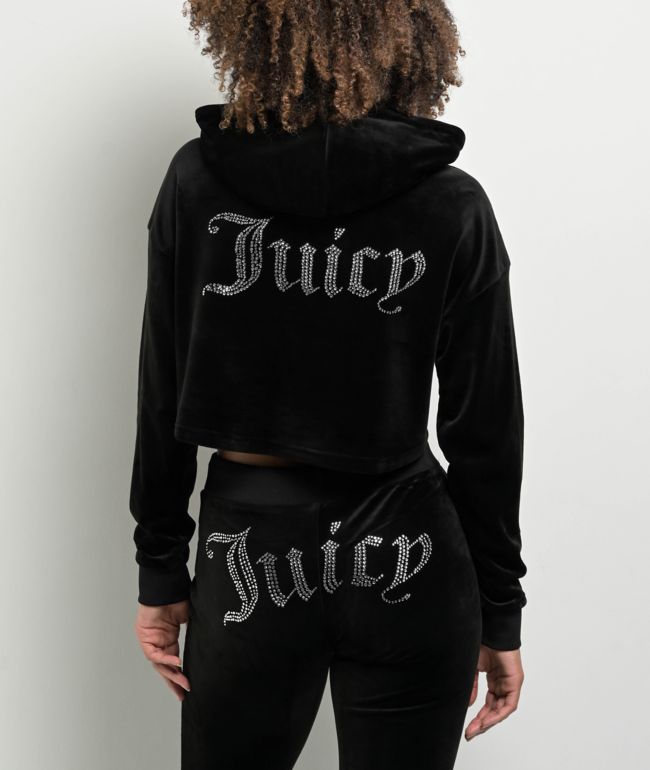 【Juicy Couture】 OG BIG BLING VELOUR HOODIE Black Liquorice Juicy Couture OG Big Bling Licorice Velour Zip Hoodie | Zumiez