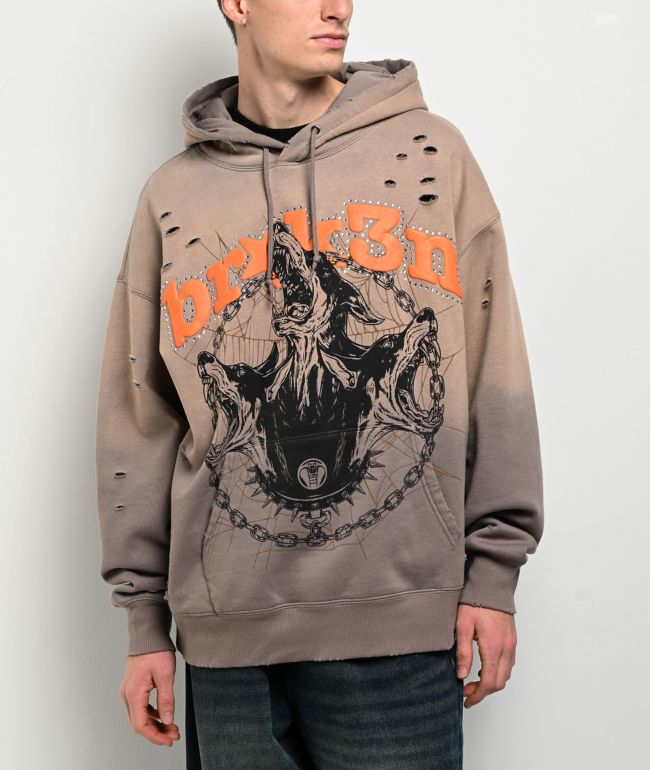Broken Promises Moon Howler Brown Wash Hoodie - Broken Promises