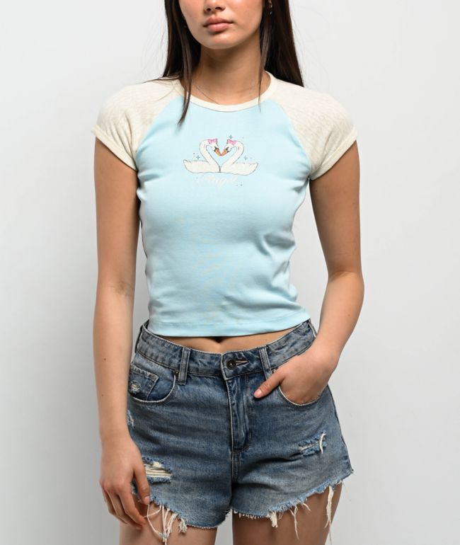Ninth Hall Harper Cross Heart Light Blue Crop T-Shirt | Zumiez