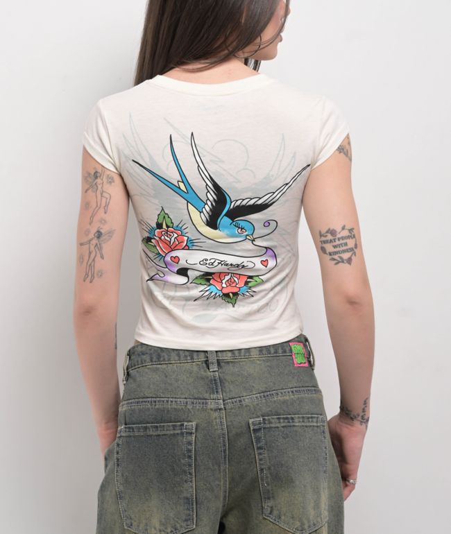 Ed Hardy Swallow Back Ivory T-Shirt