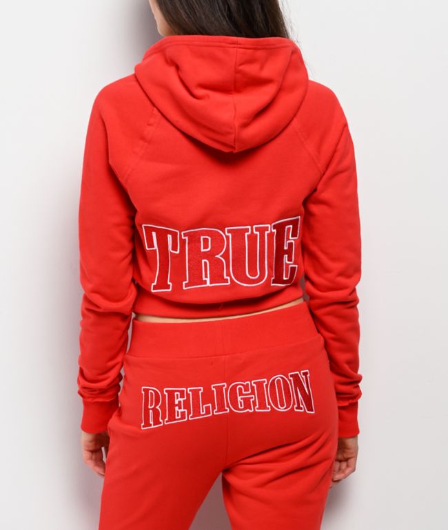 True Religion Embroidered Terry V Notch Scarlet Hoodie