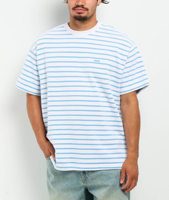 Obey Striped White & Blue Knit T-Shirt - Obey