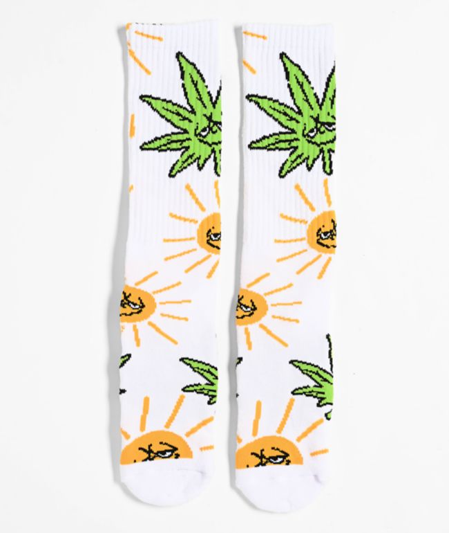 HUF Sunny Green Buddy White Crew Socks - HUF