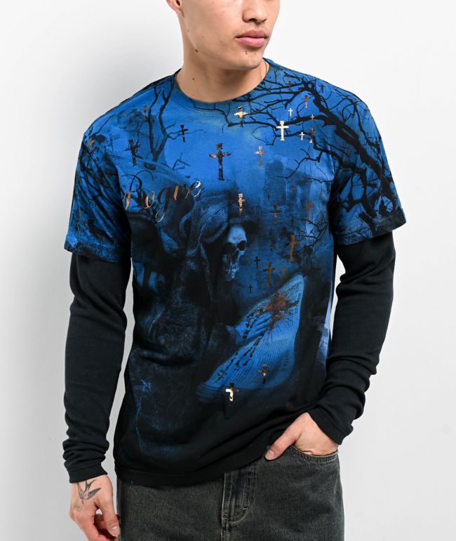 【SATIIIZ】Munt Sporty Printed Long Sleeve T-shirt Men's Long-sleeve T-shirt with tattoo graphics | Grey | Diesel