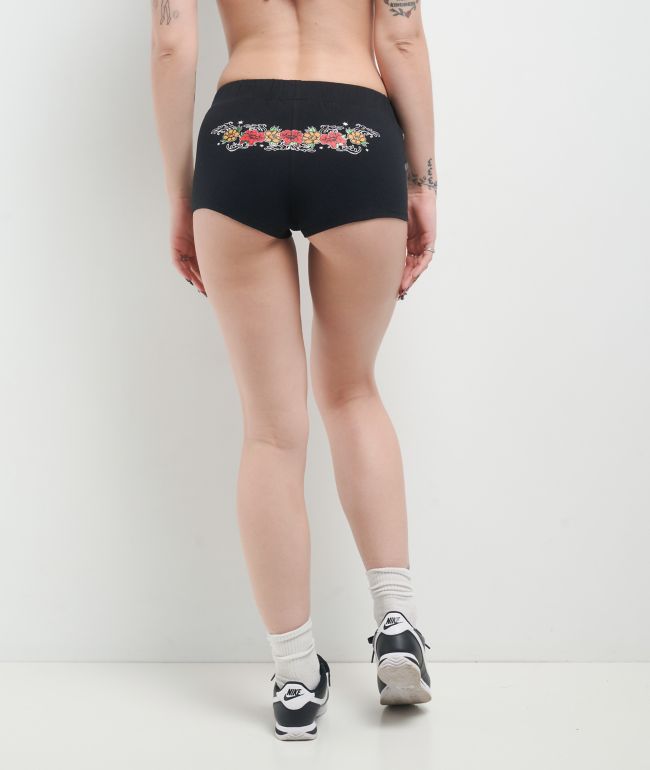 【Ed Hardy】x Kim Petras 黒 フーディ＆ショートパンツ 関送込 Ed Hardy x Kim Petras Dagger Girl Black Sweat Shorts | Zumiez