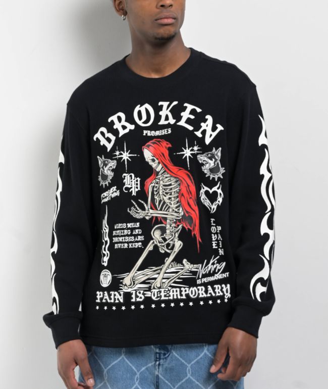 Broken Promises Temporary Black Thermal Long Sleeve T-Shirt - Broken Promises