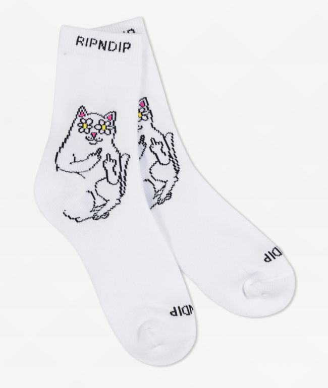 RIPNDIP Lord Nermal Blossom White Crew Socks - RIPNDIP