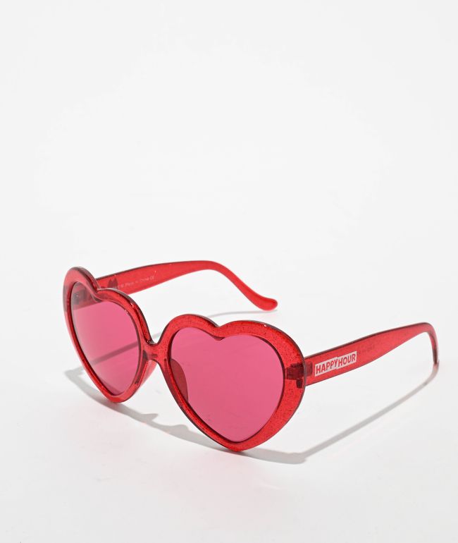 Happy Hour Hearts Red Sparkle Sunglasses - Happy Hour