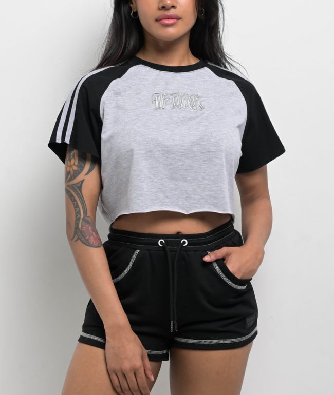 FB County Pop Stitch Grey & Black Boxy Crop T-Shirt - FB County