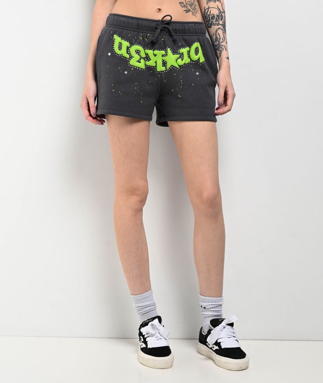 Broken Promises Beware Grey Rhinestone Sweat Shorts - Broken Promises