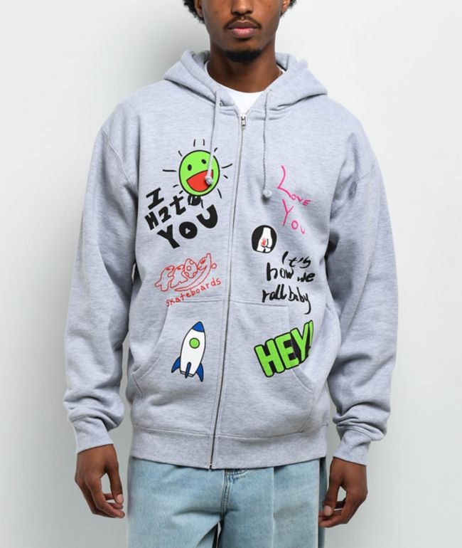 Frog Love/Hate Heather Grey Zip Hoodie