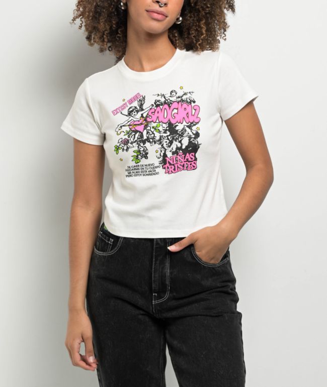 $AD GIRLZ By Junior H White & Pink Crop T-Shirt - SAD GIRLZ