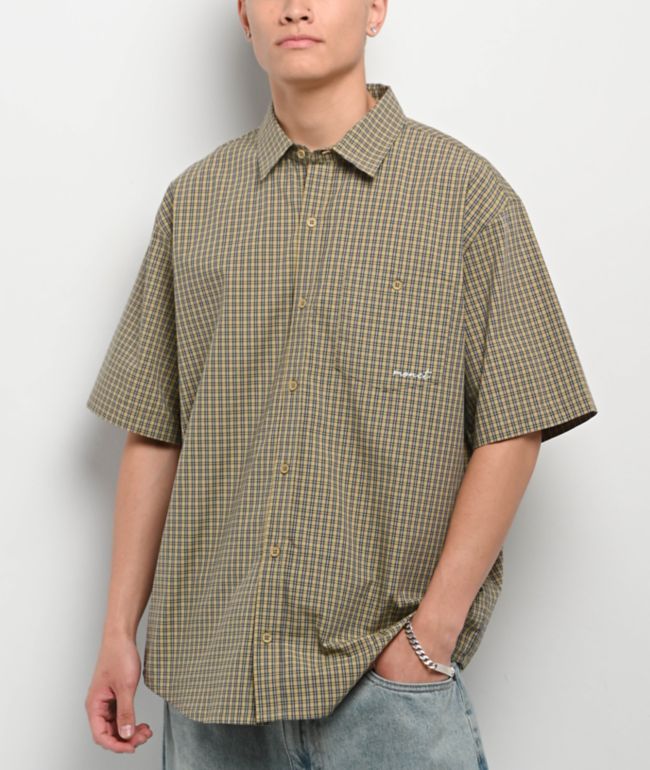 Monet Skateboards Sweeper Tan Plaid Short Sleeve Shirt - Monet Skateboards