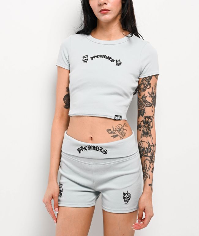 Broken Promises Innocence Light Blue Ribbed Crop T-Shirt - Broken Promises