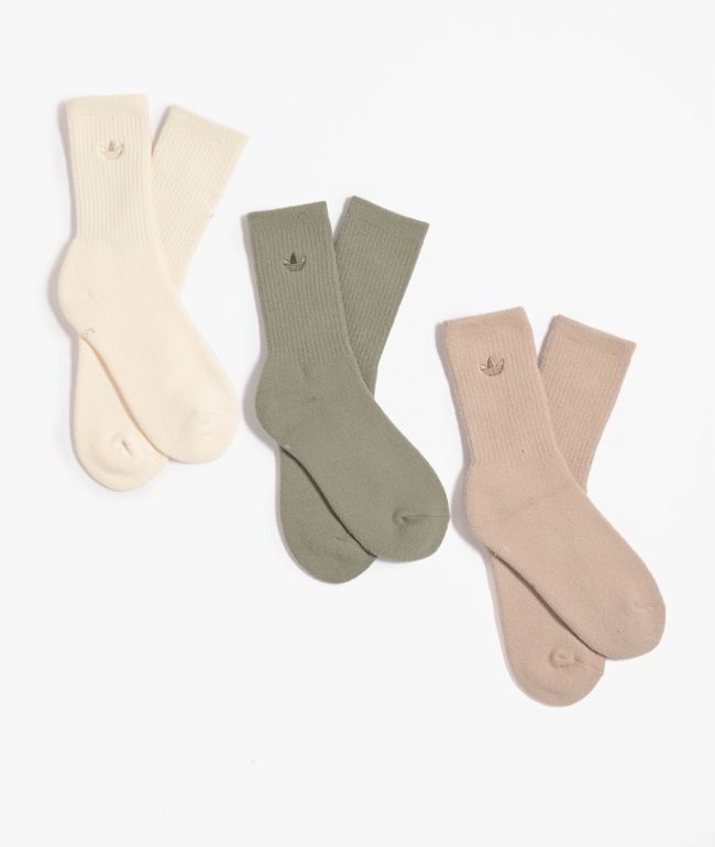 adidas Originals Comfort Cream, Beige & Grey 3 Pack Crew Socks - adidas