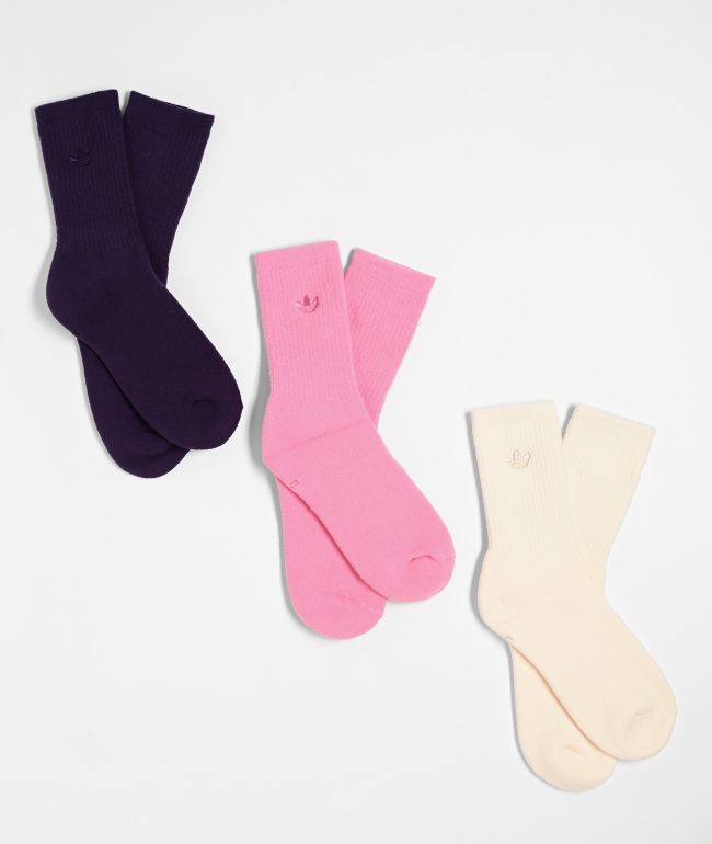 adidas Originals Comfort Pink, Beige & Purple 3 Pack Crew Socks - adidas