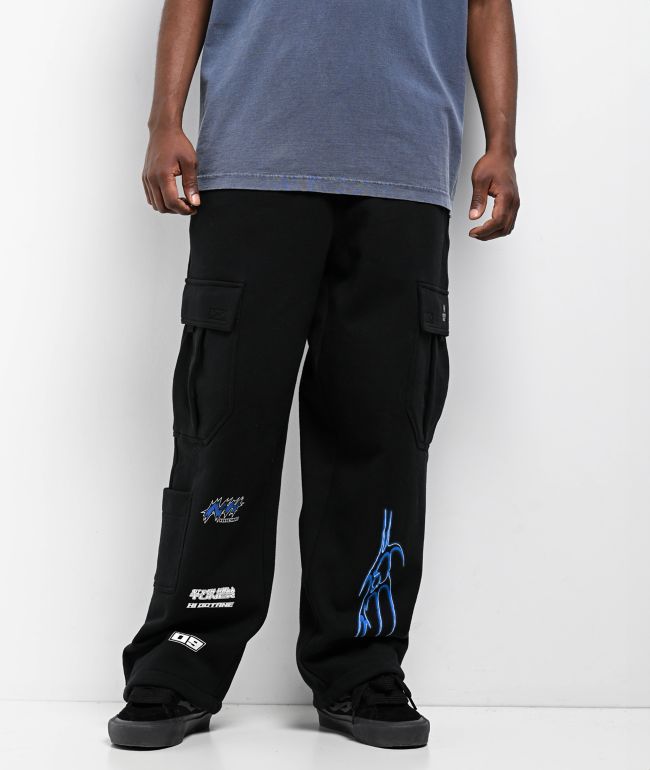 Ninth Hall Fast Lane Black Baggy Cargo Sweatpants - Ninth Hall