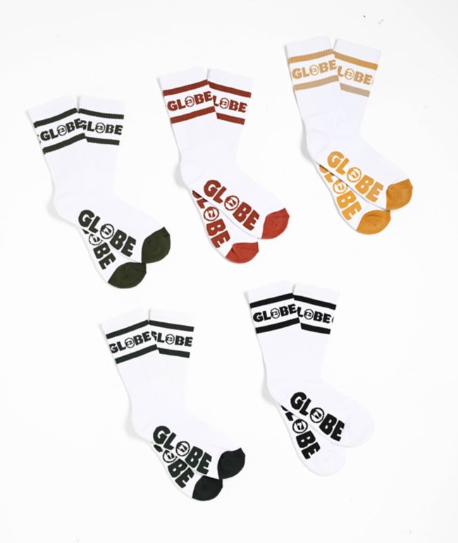 Globe Tilt Hi White 5-Pack Crew Socks - Globe