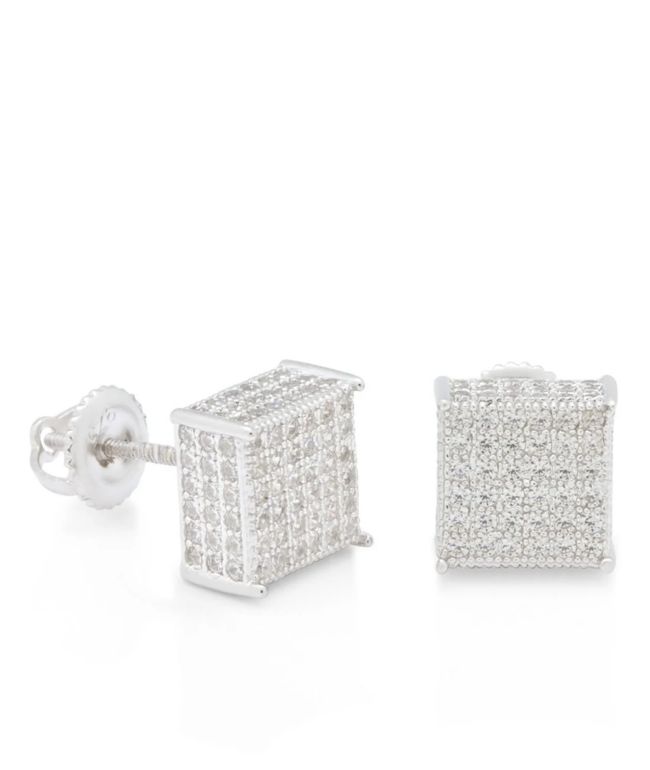 【King Ice】.925 Sterling Silver Button Brilliant-Cut Button Stud Earrings | Sterling Silver