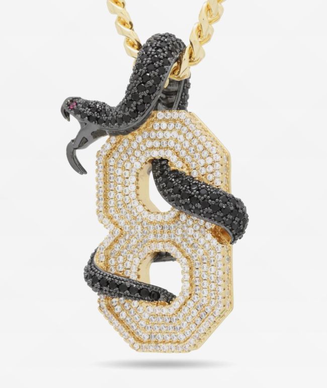 King Ice Black Mamba Number 8 Yellow Gold Necklace - King Ice