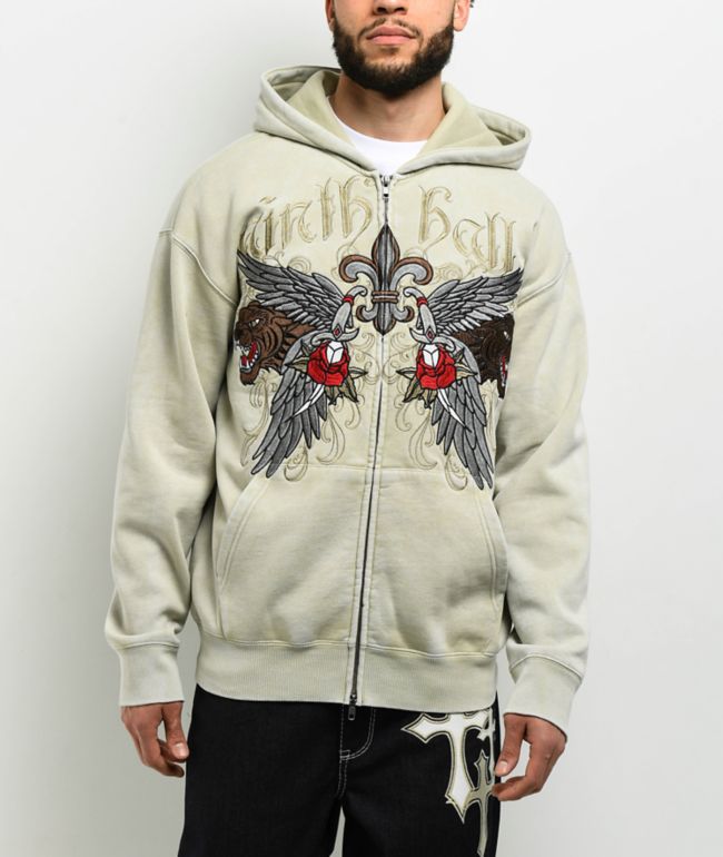 Ed Hardy Brave Eagle Y2K White Crop Zip Hoodie | Zumiez