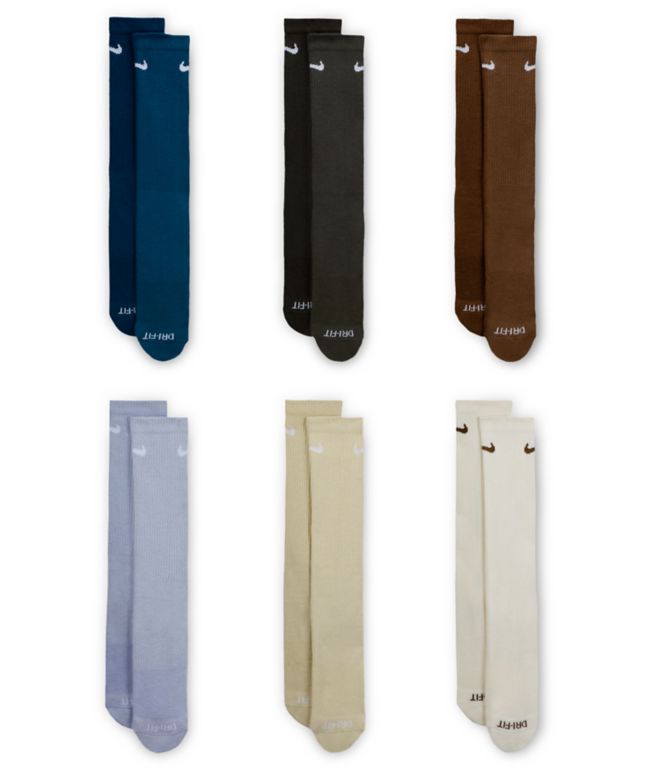 Nike Everyday Plush Cushioned Brown & Blue 6 Pack Crew Socks - Nike