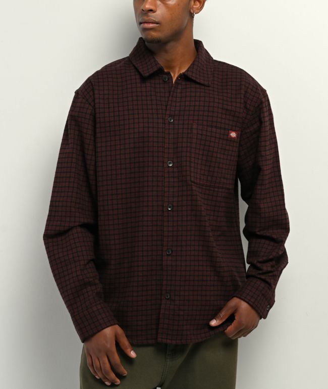Dickies Hendersonville Brown Plaid Long Sleeve Button Up Shirt - Dickies