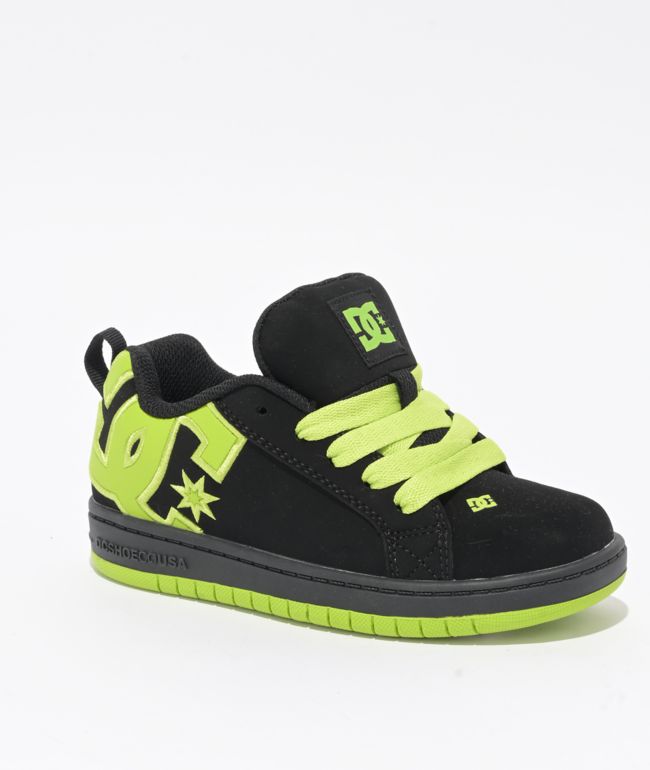 DC Kids Court Graffik Black & Lime Green Skate Shoes - DC