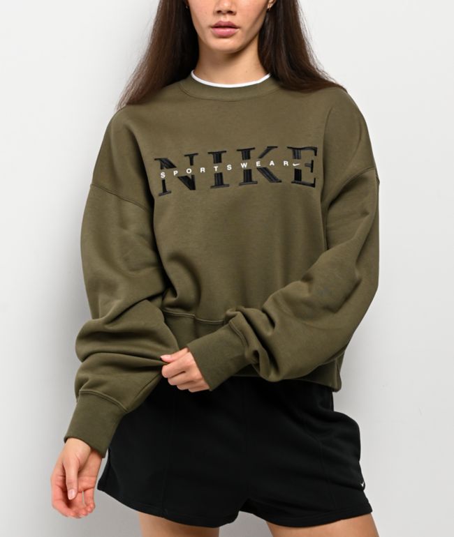 Nike Sportswear Phoenix Fleece Olive Green Crewneck Sweatshirt - Nike