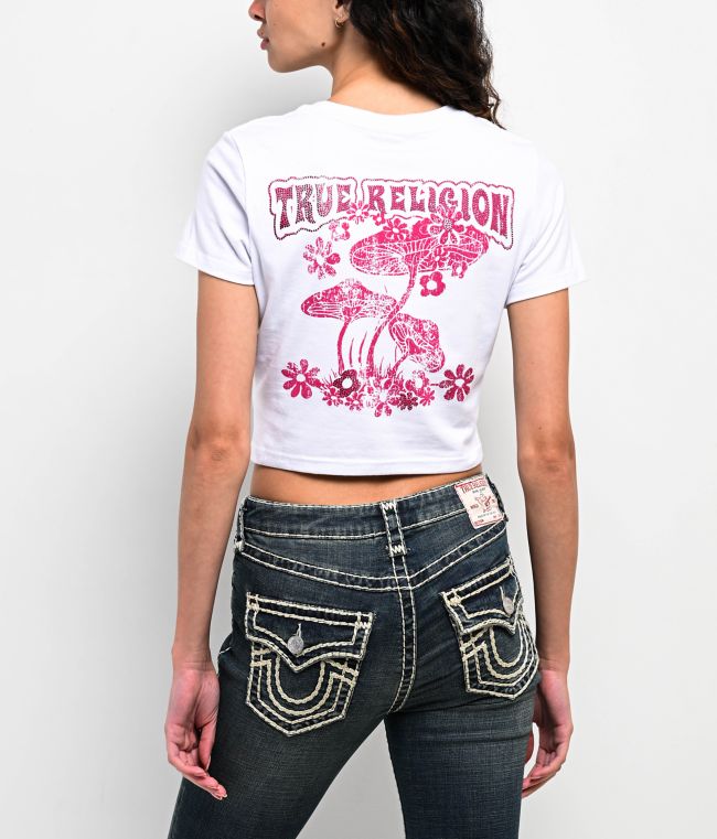 True Religion Crystal Mushroom White Crop T-Shirt - True Religion