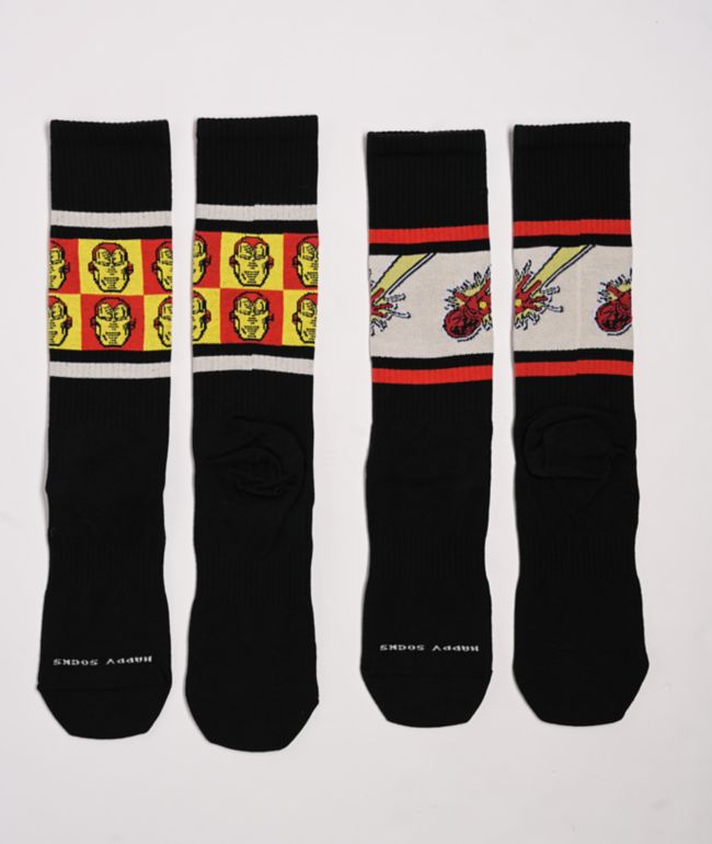 Happy Socks x Marvel Iron Man 2 Pack Black Crew Socks - Happy Socks