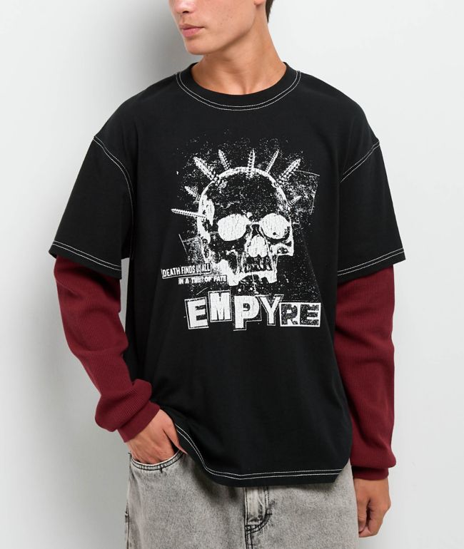 Empyre Spiked Loose Screw Black & Red 2fer Long Sleeve T-Shirt - Empyre