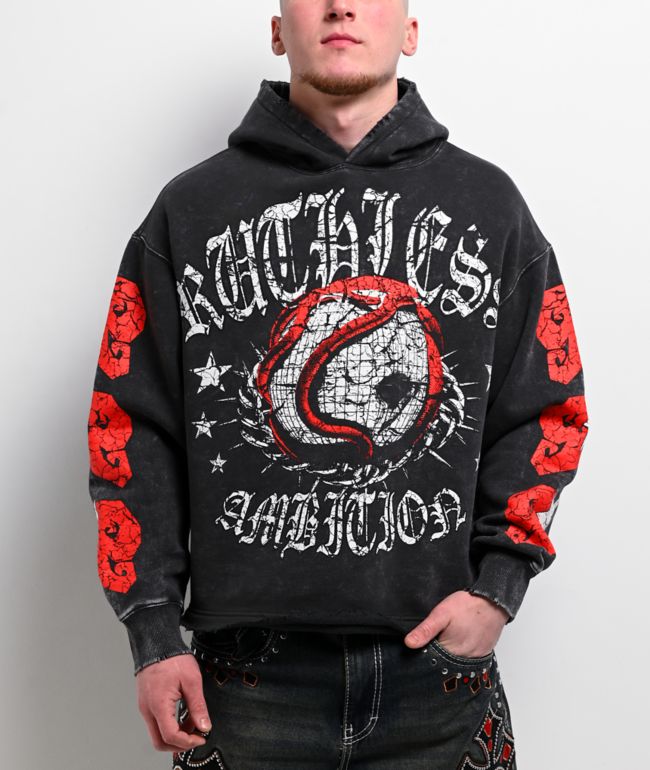 Ninth Hall Ego World Black Wash Distressed Crop Hoodie - Ninth Hall
