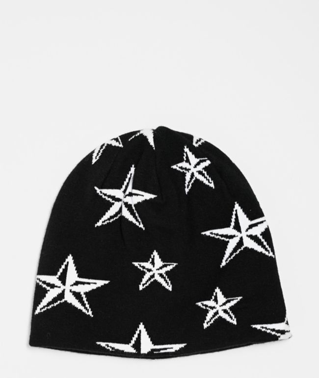 Sheisty Nautical Star Black Reversible Skully Beanie - $hei$ty