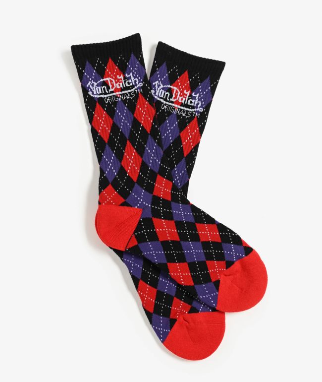 Von Dutch Argyle Purple & Red Crew Socks - Von Dutch