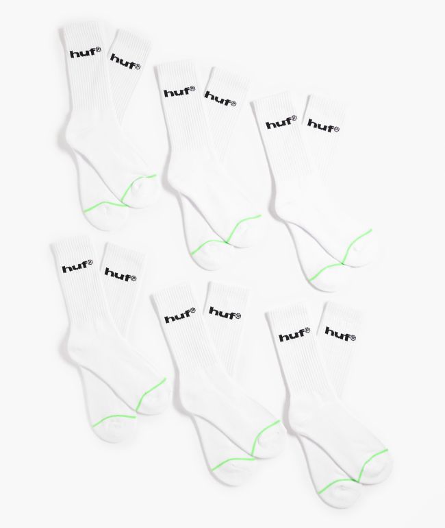HUF Eightynine Logo 6 Pack White Crew Socks - HUF